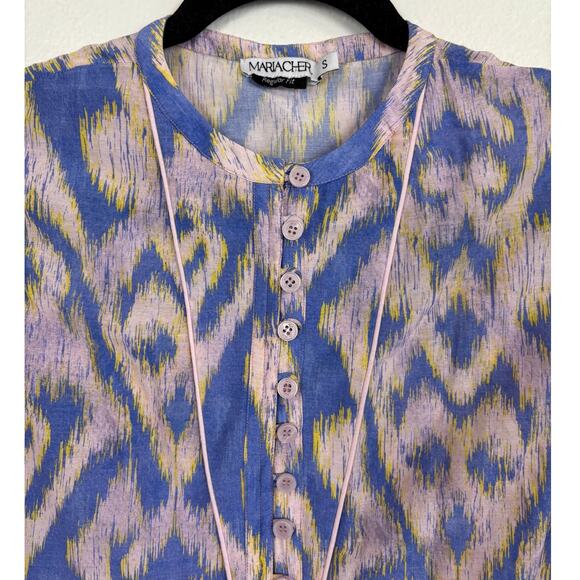 MARIACHER. Ethnic Lavender Print Button Front Silk Cotton Sleeveless Blouse S - Picture 4 of 4